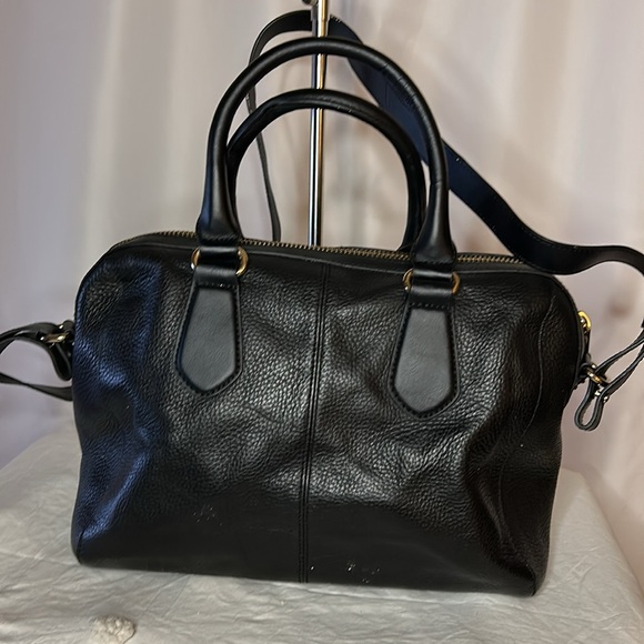 ALDO black pebble leather satchel handbag with detachable straps. Gold hardware. - Picture 7 of 14